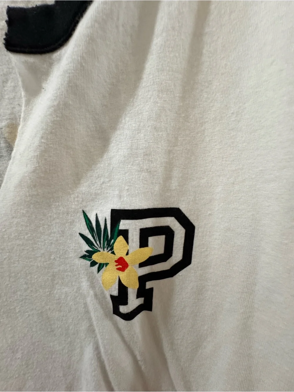PINK Victoria's Secret White Tee with Black Trim and P Logo